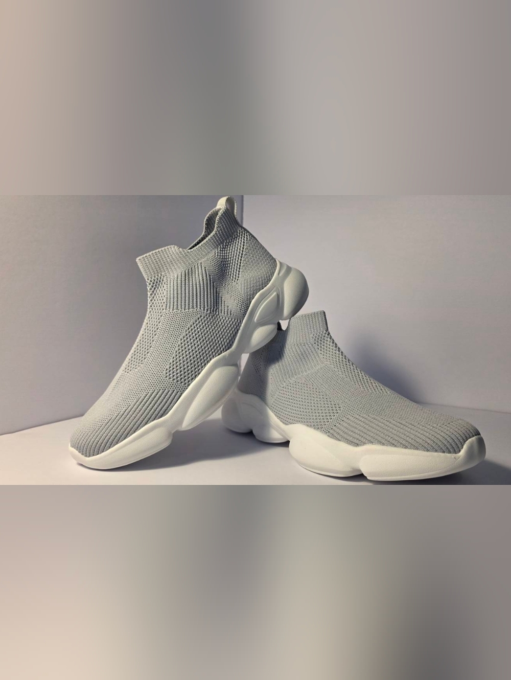 Light Gray Knit Slip-On Sneakers